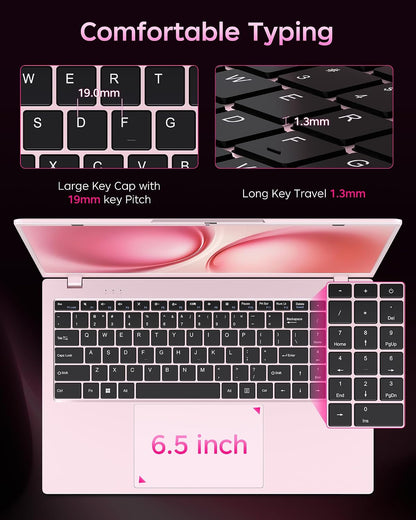 Pink Laptop 15.6 Inch, 12GB RAM 256GB SSD, Pentium 6500Y up to 3.4Ghz, 1080P FHD IPS Screen, USB C, USB 3.2, HDMI, Wifi5, BT5.2, Computer Laptops for Student, Business, Home