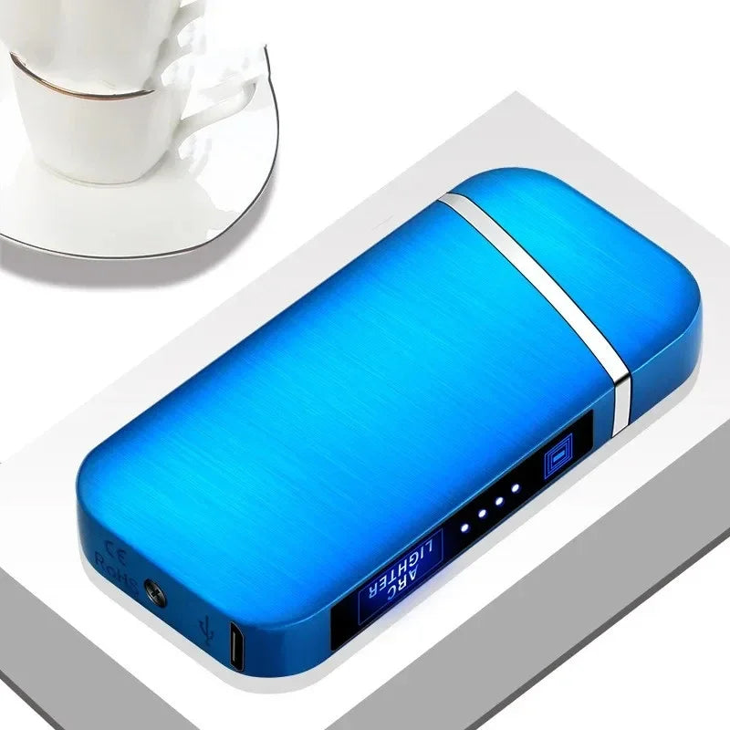 2025 Smart Chip Electric Dual Arc USB Lighter Outdoor Windproof Pulse Plasma Flameless Digital Power Display Lighter Men Gifts