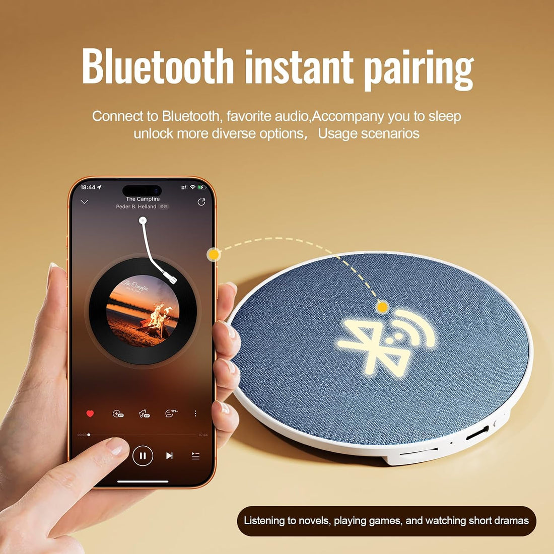 Bluetooth Pillow Speaker for Sleep Aid, under Pillow Audio Disc with White Noise, Type-C Charging, 200Mah Battery, Bluetooth 5.4, TF Card Support, 92Mm