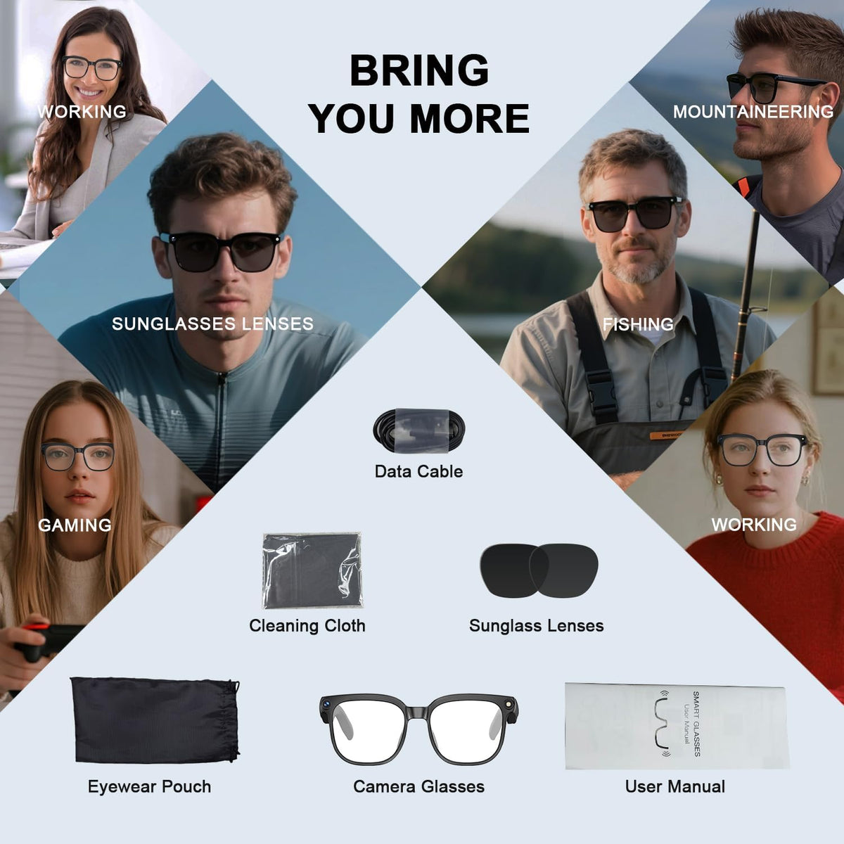 AI Smart Glasses with Camera, 4K HD Video &amp; Photo Capture, 8MP Camera Glasses for Men Women, Recording Glasses with AI Assistant, Object Recognition, Bluetooth Sunglasses for Travel/Work/Vlog