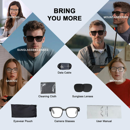 AI Smart Glasses with Camera, 4K HD Video &amp; Photo Capture, 8MP Camera Glasses for Men Women, Recording Glasses with AI Assistant, Object Recognition, Bluetooth Sunglasses for Travel/Work/Vlog