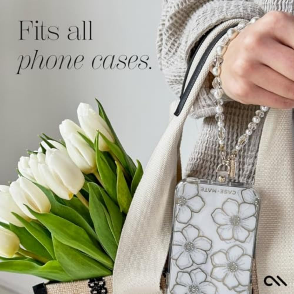Phone Charm with Beaded Pearls and Crystals - Detachable anti Theft Strap - Hands-Free Iphone Wrist Strap for Women - Phone Chain Wristlet for Galaxy, Pixel and More - Crystal Pearl