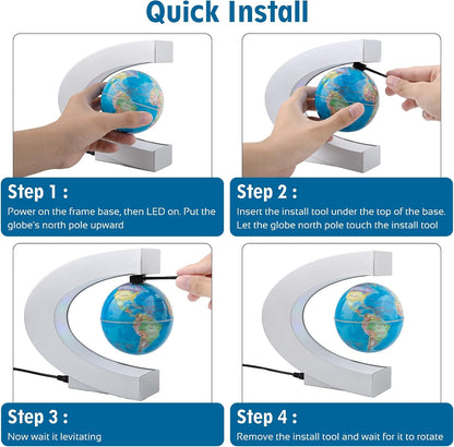 Magnetic Levitating Globe with LED Light, Cool Tech Gift for Men Father Boys and Girls , Birthday Gifts for Kids, Floating Globes World Desk Gadget Decor in Office Home/Display Frame Stand (Sliver)