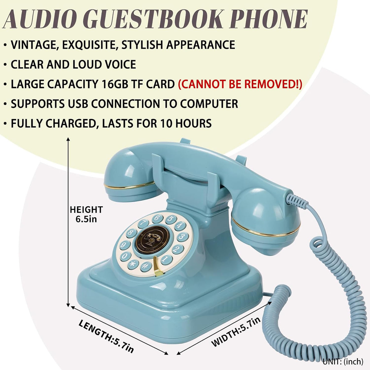 Audio Guest Book Wedding Phone, Audio Phone Guestbook (Blue-Green)