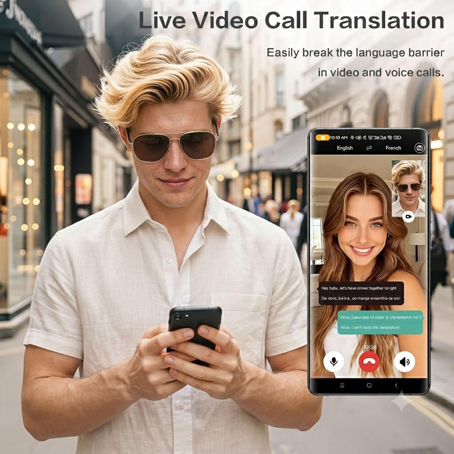 2026  Smart Glasses, Ai Real-Time Translation with 164 Languages, Classic Pilot Sunglasses, Equipped with Voice Assistant/Ai Call, Ip65 Waterproof,Smart Sunglasses for Men & Women
