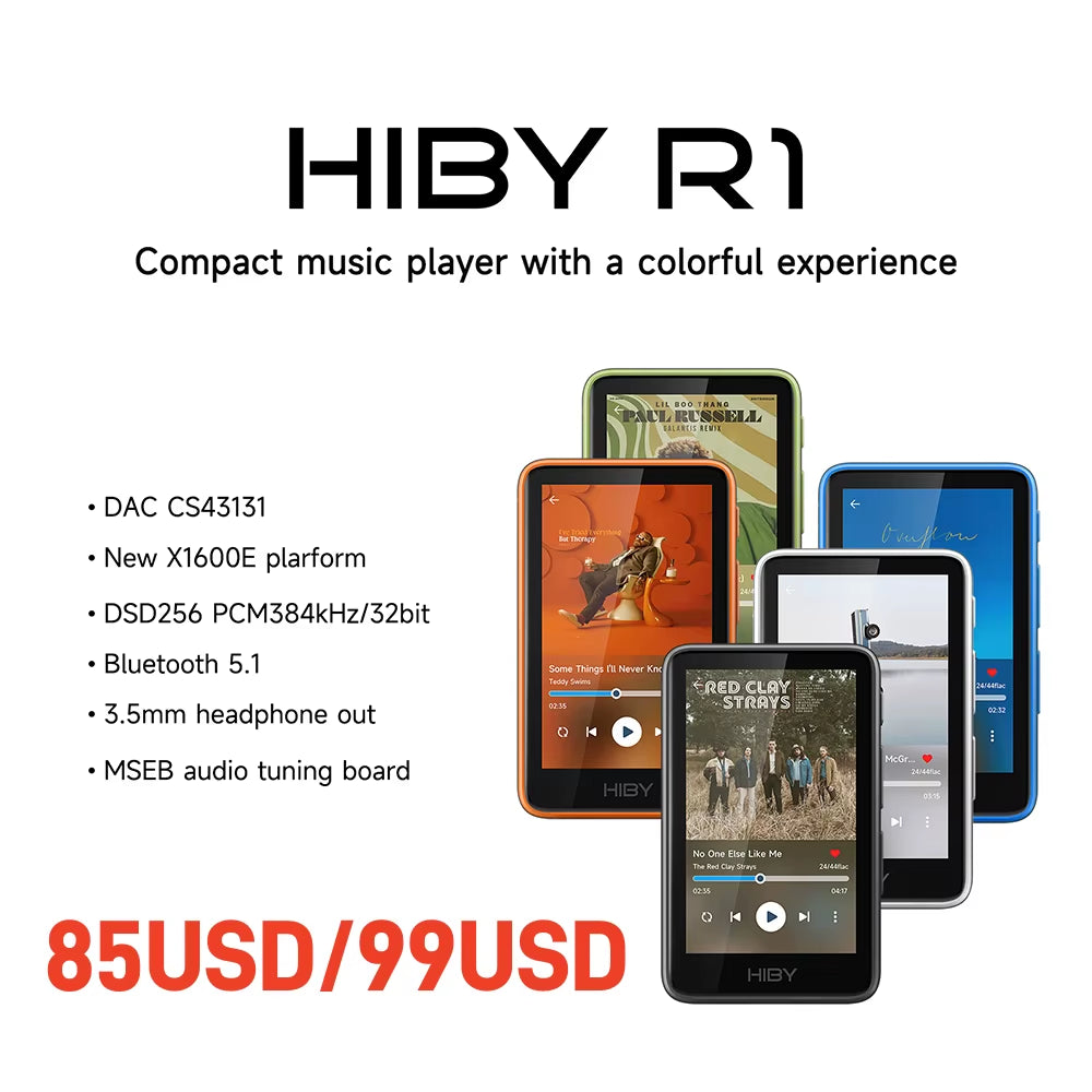 R1 Hifi Audio Music Player MP3 USB DAC Wifi Bluetooth 5.1 DSD256 Pcm384Khz/32Bit X1600E CS43131 MSEB Web Radio 3.5Mm Output