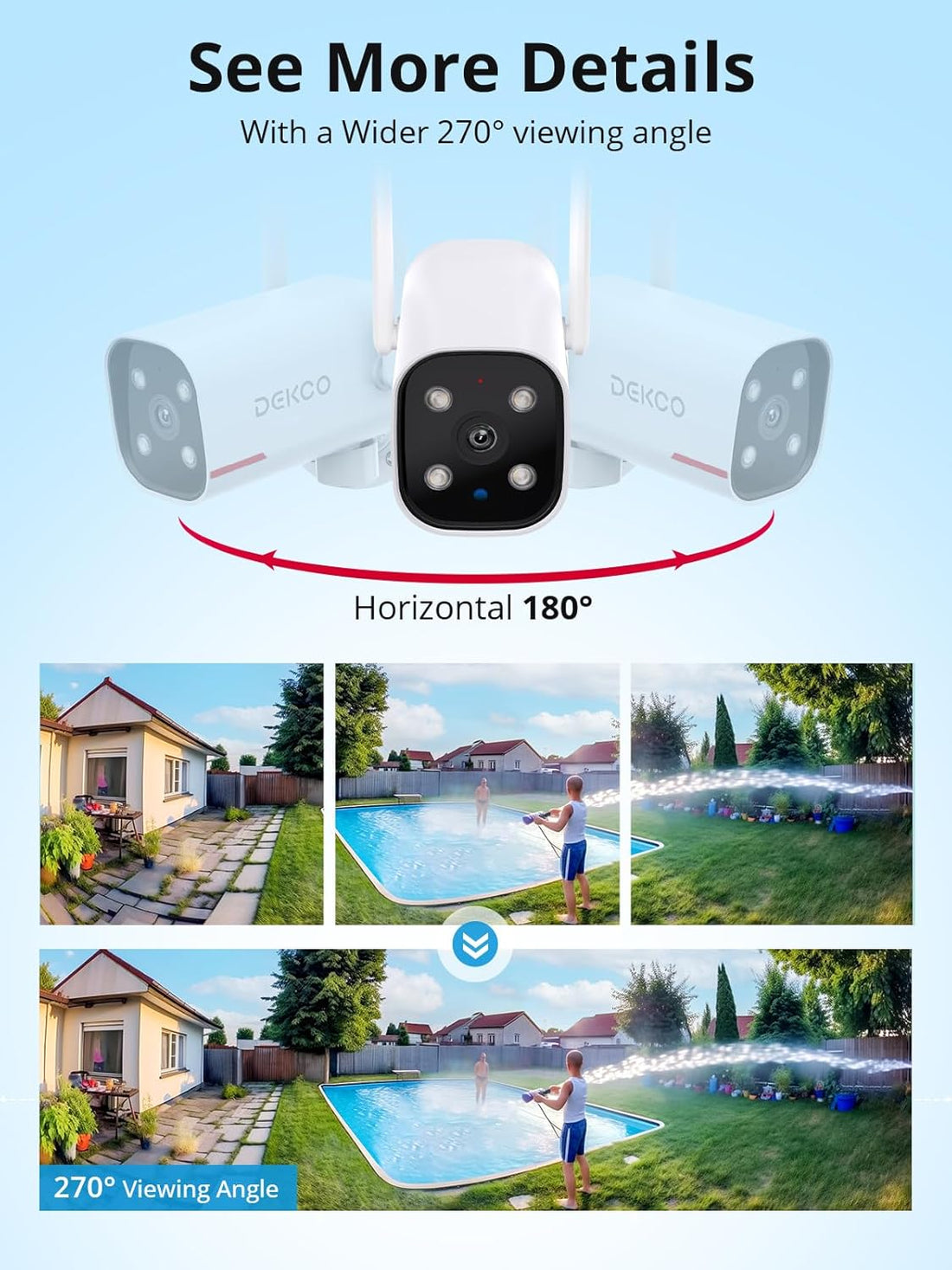 2Pack Outdoor Security Camera with 2K Color Night Vision, Pan Rotating 180° Wired Camera Surveillance Exterieur Support 24/7 Recording, 2.4&amp;5G Wifi, AI Auto Tracking, Work Alexa/Google Assistant