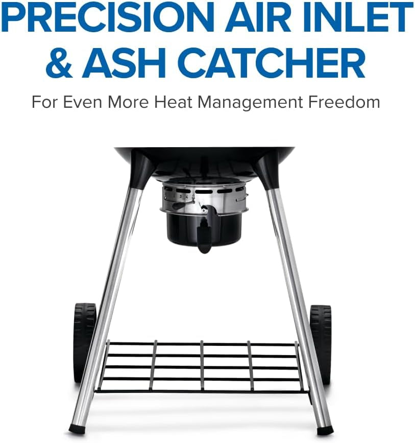 PRO 22-Inch Charcoal Kettle Grill - PRO22K-LEG-3 - Black, Stainless Steel Spacer Ring, 360In² Cooking Area, Sturdy 4-Leg Design, 7-Inch Wheels