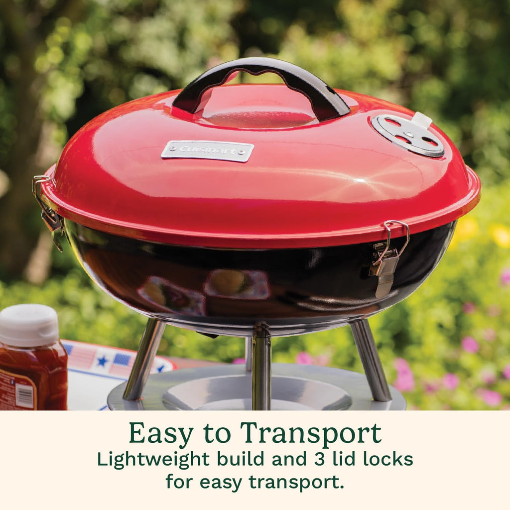 Outdoor Portable Charcoal Grill BBQ, 14", Compact & Light, Red (CCG-190RBC), Grills for 4 People