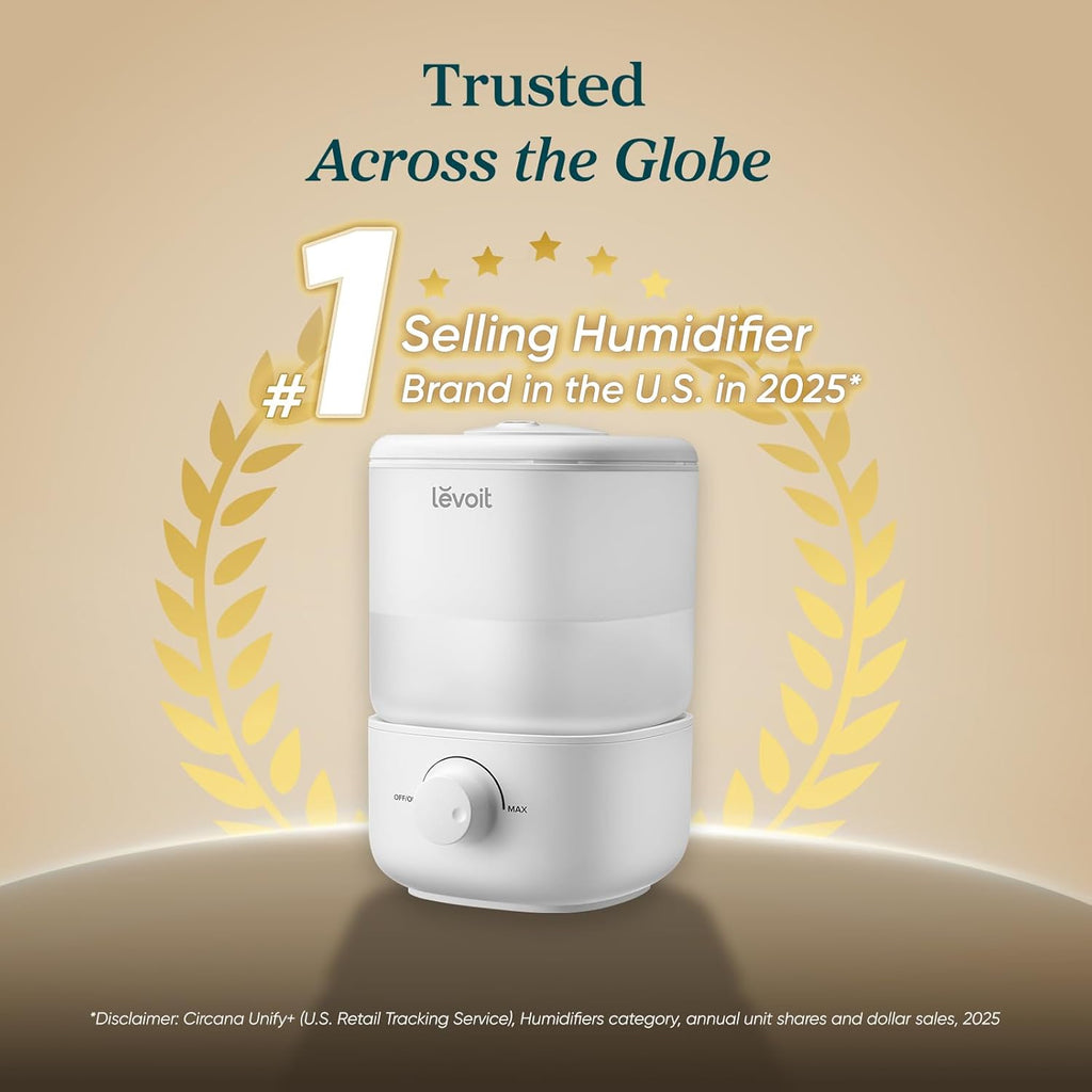 Humidifiers for Bedroom, Top Fill Cool Mist Air Humidifier for Baby Nursery, Plants, Ultrasonic, Auto Shut-Off, BPA Free, Quiet, Knob Control, 360° Nozzle