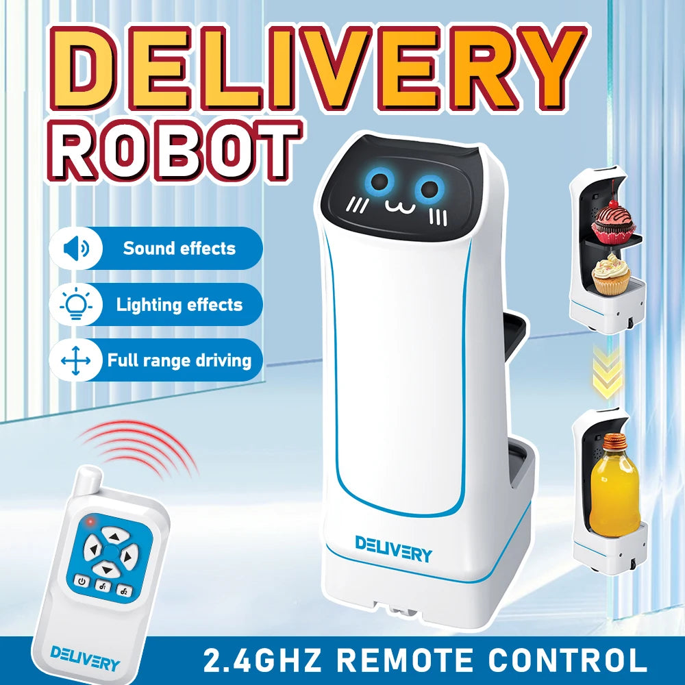 2.4Ghz Remote Control Food Delivery Robot Toy, Remote Control Toy Robot with Light and Music, Children&