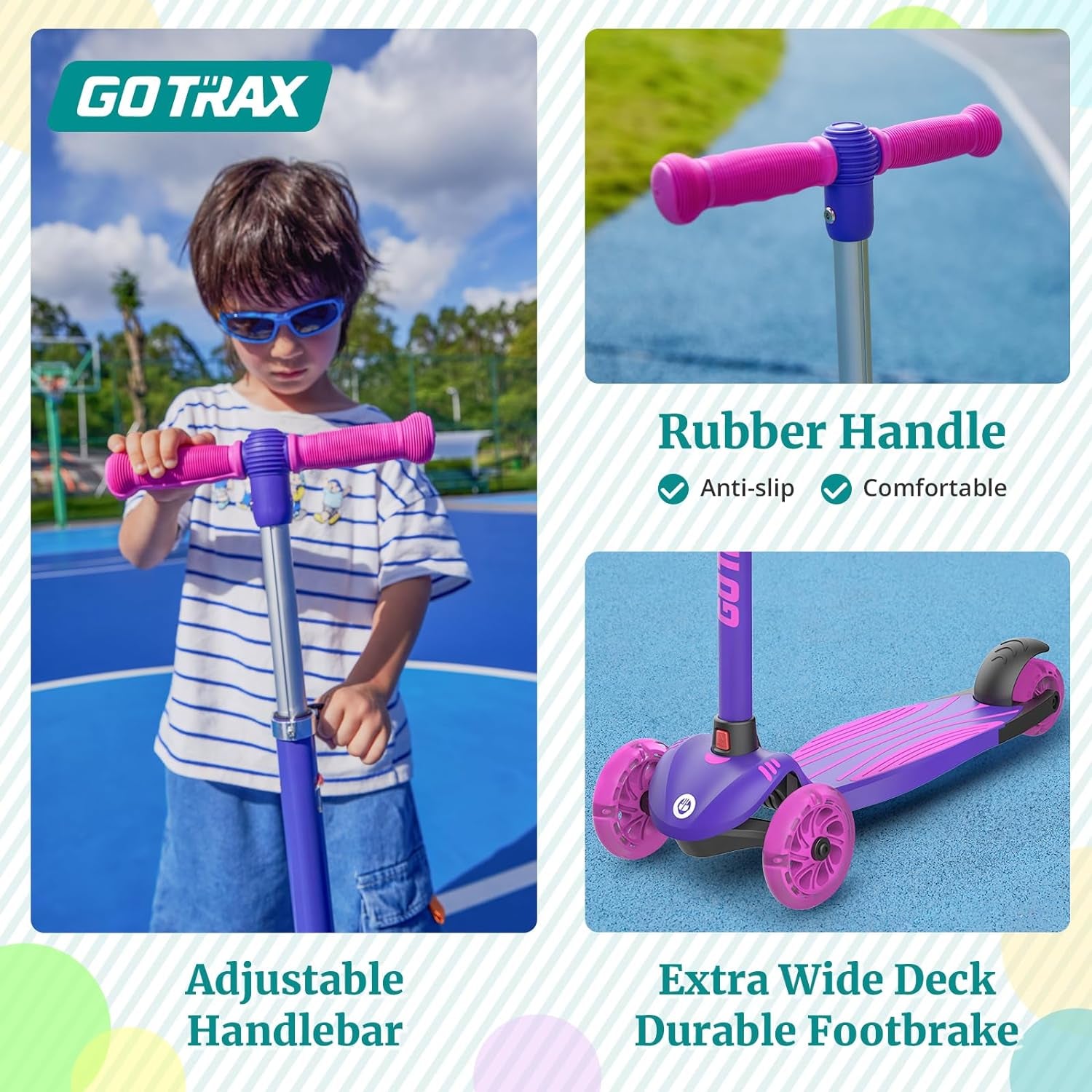 KS1 Kids Kick Scooter, LED Lighted Wheels and 3 Adjustable Height Handlebars, Lean-To-Steer & Widen Anti-Slip Deck, 3 Wheel Scooter for Boys & Girls Ages 3+ and up to 100 Lbs