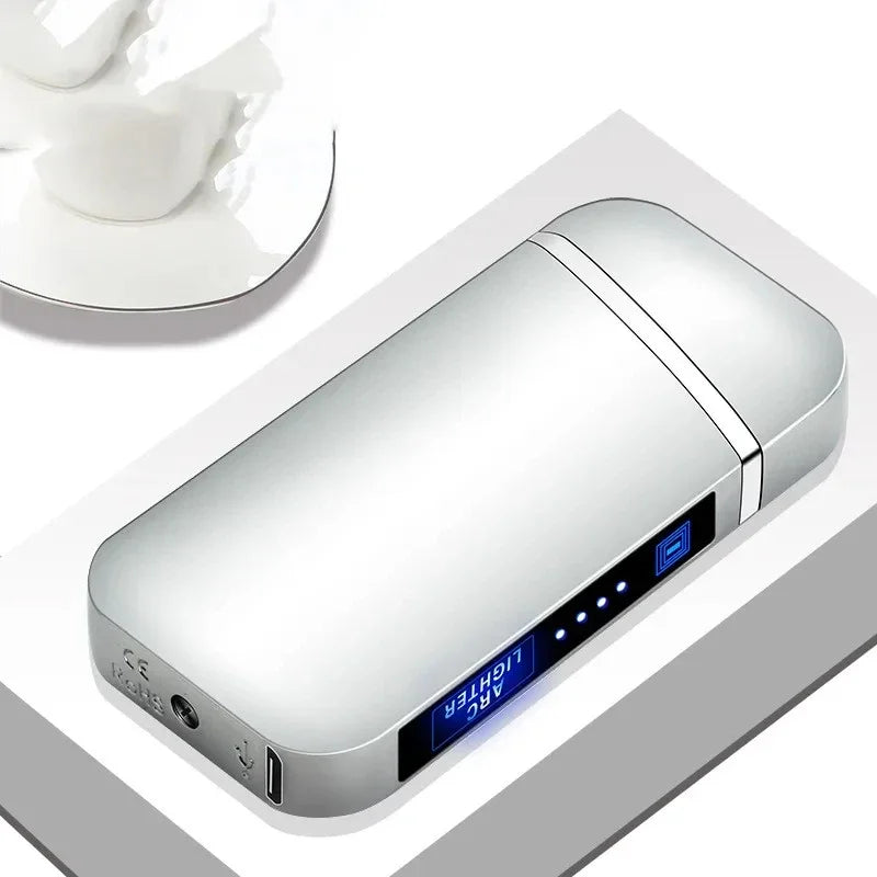 2025 Smart Chip Electric Dual Arc USB Lighter Outdoor Windproof Pulse Plasma Flameless Digital Power Display Lighter Men Gifts