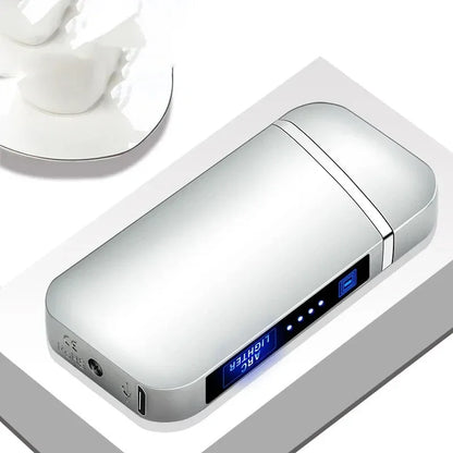 2025 Smart Chip Electric Dual Arc USB Lighter Outdoor Windproof Pulse Plasma Flameless Digital Power Display Lighter Men Gifts