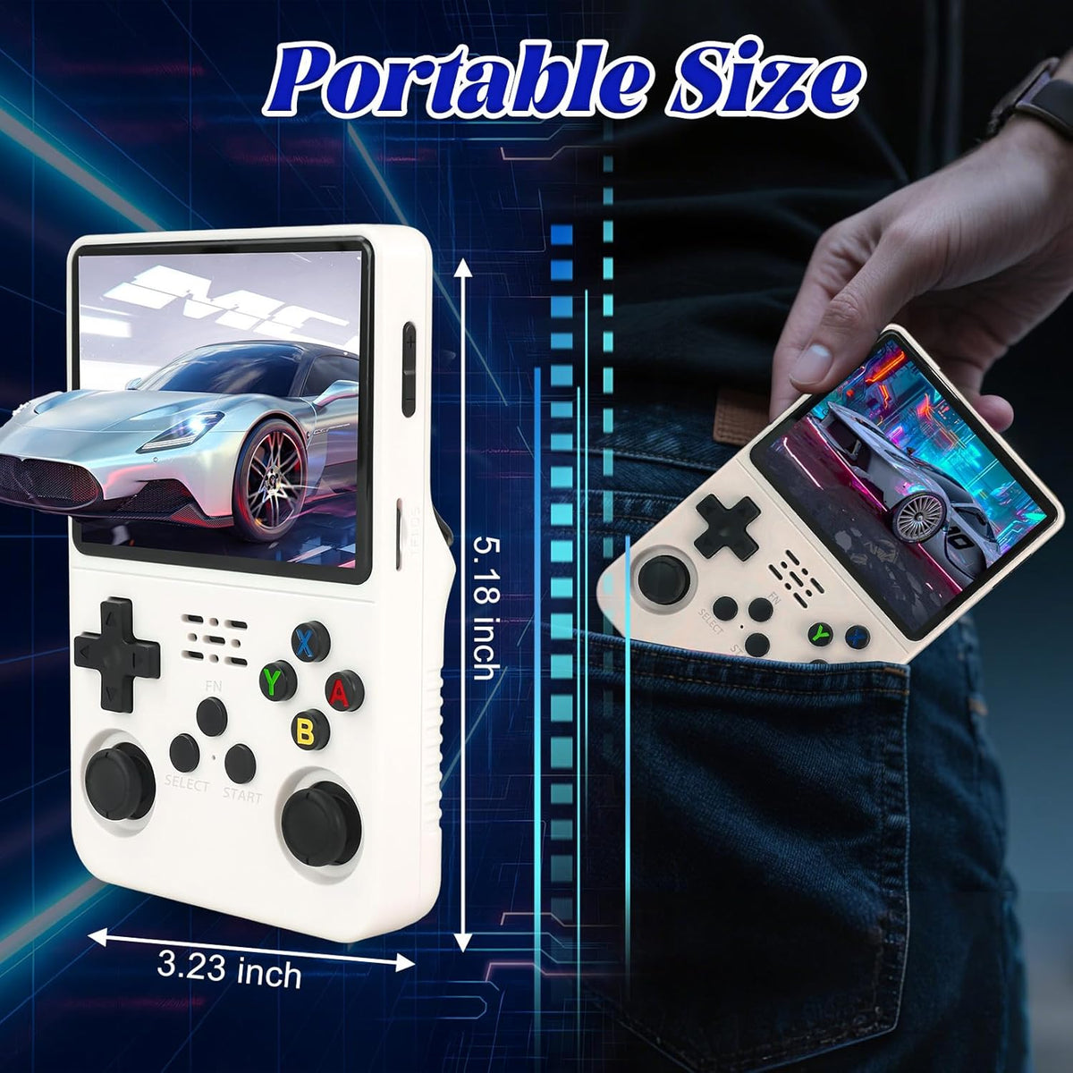 R36S Retro Handheld Console 3.5" – 128GB, 30,000+ Games, White