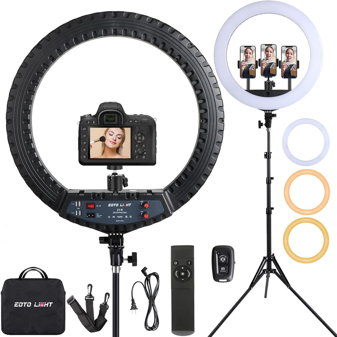 21 Inch LED Ring Light with Tripod Stand, Video Ring Light for Selfie Photography Vlog Recording Conference Meeting Studio Portrait Youtube Tiktok Makeup with Carrying Bag and Remote Control, CRI>97