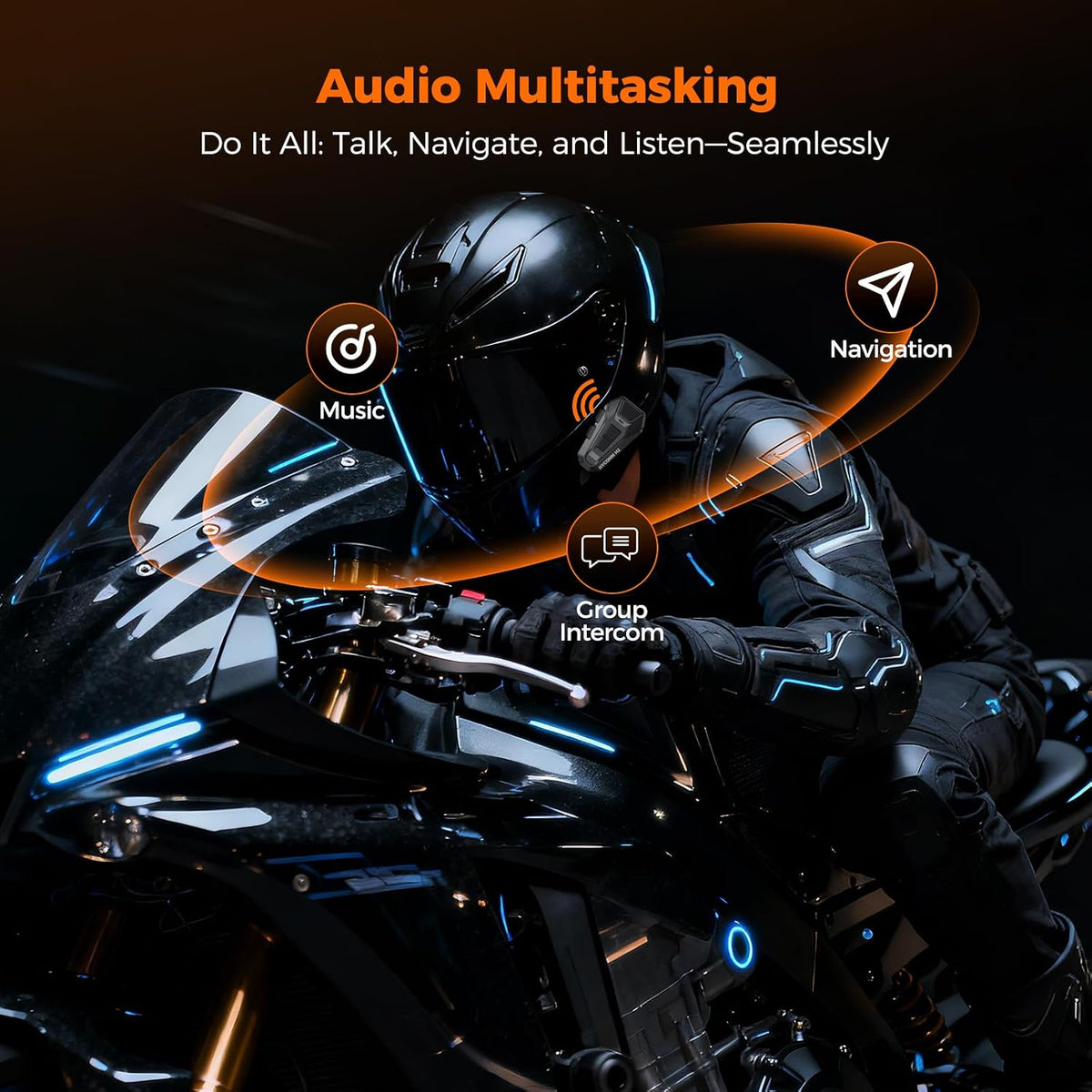 H4 Motorcycle Bluetooth Headset – 4-Rider, 2km, 35H, IP67, 2 Pack