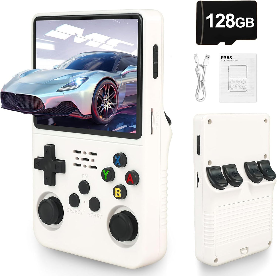 R36S Retro Handheld Console 3.5" – 128GB, 30,000+ Games, White