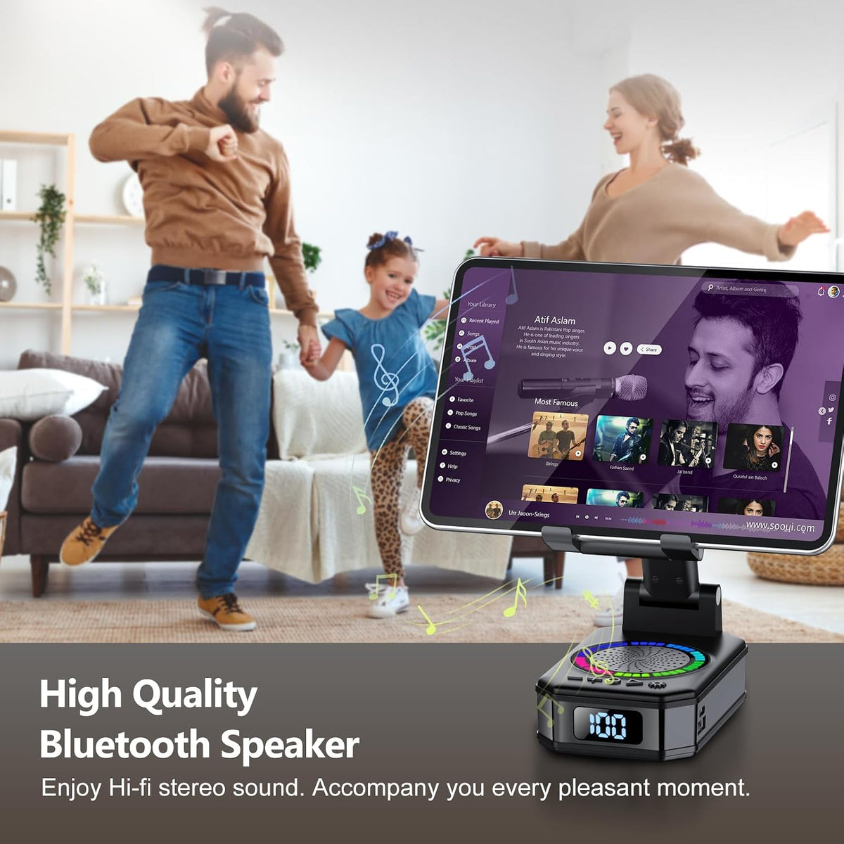 4-in-1 Phone Stand Bluetooth Speaker – RGB, Foldable, Anti-Slip