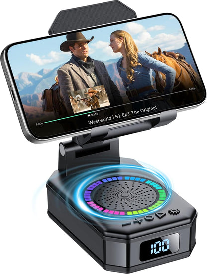 4-in-1 Phone Stand Bluetooth Speaker – RGB, Foldable, Anti-Slip