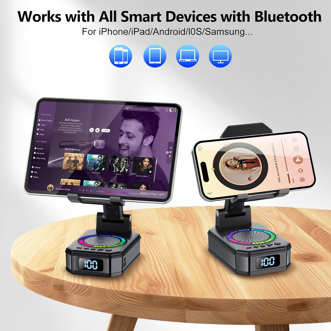 4-in-1 Phone Stand Bluetooth Speaker – RGB, Foldable, Anti-Slip