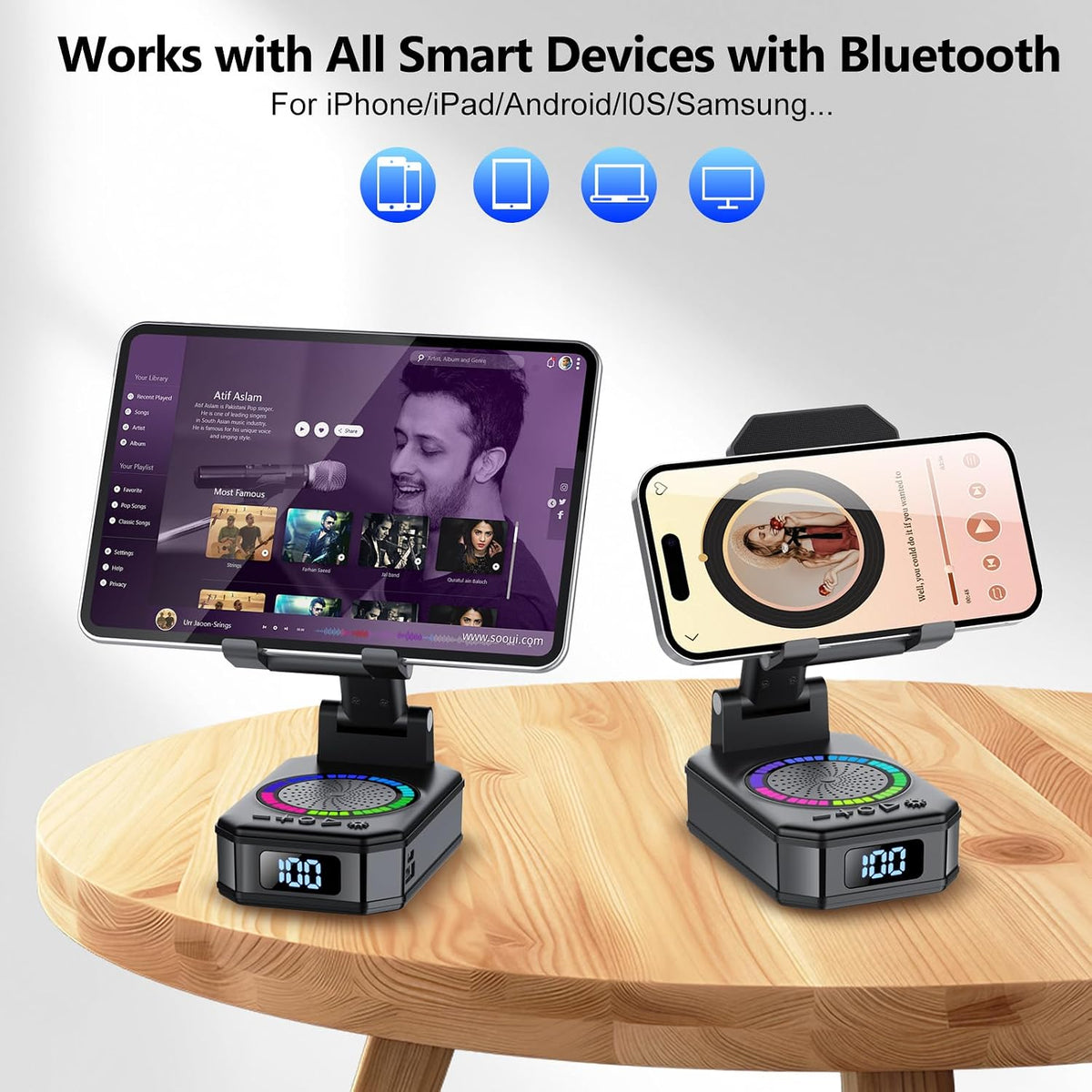 4-in-1 Phone Stand Bluetooth Speaker – RGB, Foldable, Anti-Slip