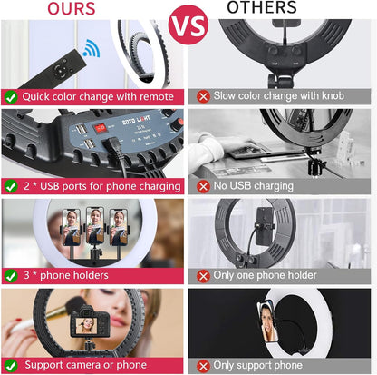 21 Inch LED Ring Light with Tripod Stand, Video Ring Light for Selfie Photography Vlog Recording Conference Meeting Studio Portrait Youtube Tiktok Makeup with Carrying Bag and Remote Control, CRI>97