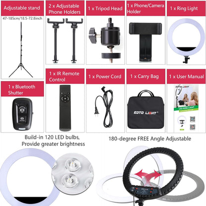 21 Inch LED Ring Light with Tripod Stand, Video Ring Light for Selfie Photography Vlog Recording Conference Meeting Studio Portrait Youtube Tiktok Makeup with Carrying Bag and Remote Control, CRI>97