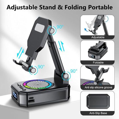 4-in-1 Phone Stand Bluetooth Speaker – RGB, Foldable, Anti-Slip