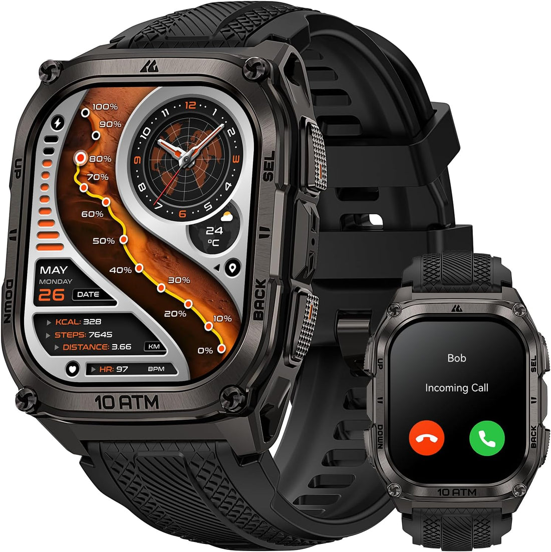 Smartwatch 1.83" – 120 Modes, Bluetooth Call, Sleep Tracker, IP67, iPhone/Android, Black