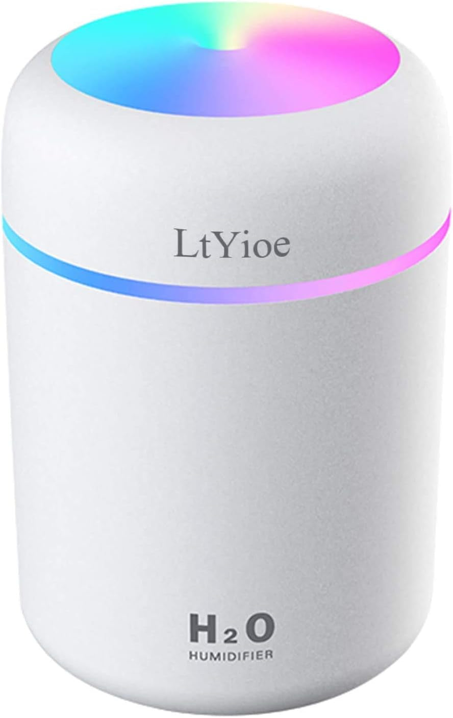 Colorful Cool Mini Humidifier, USB Personal Desktop Humidifier for Car, Office Room, Bedroom,Etc. Auto Shut-Off, 2 Mist Modes, Super Quiet. (White)