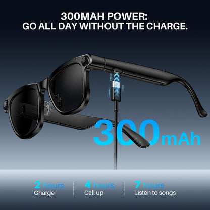 AI Smart Glasses with Camera &amp; Bluetooth, 8MP 1080P HD Video, Photochromic Sunglasses Lenses, Open-Ear Audio, Voice Assistant, AI Recognition &amp; Translation, Privacy LED, IPX4, Outdoor