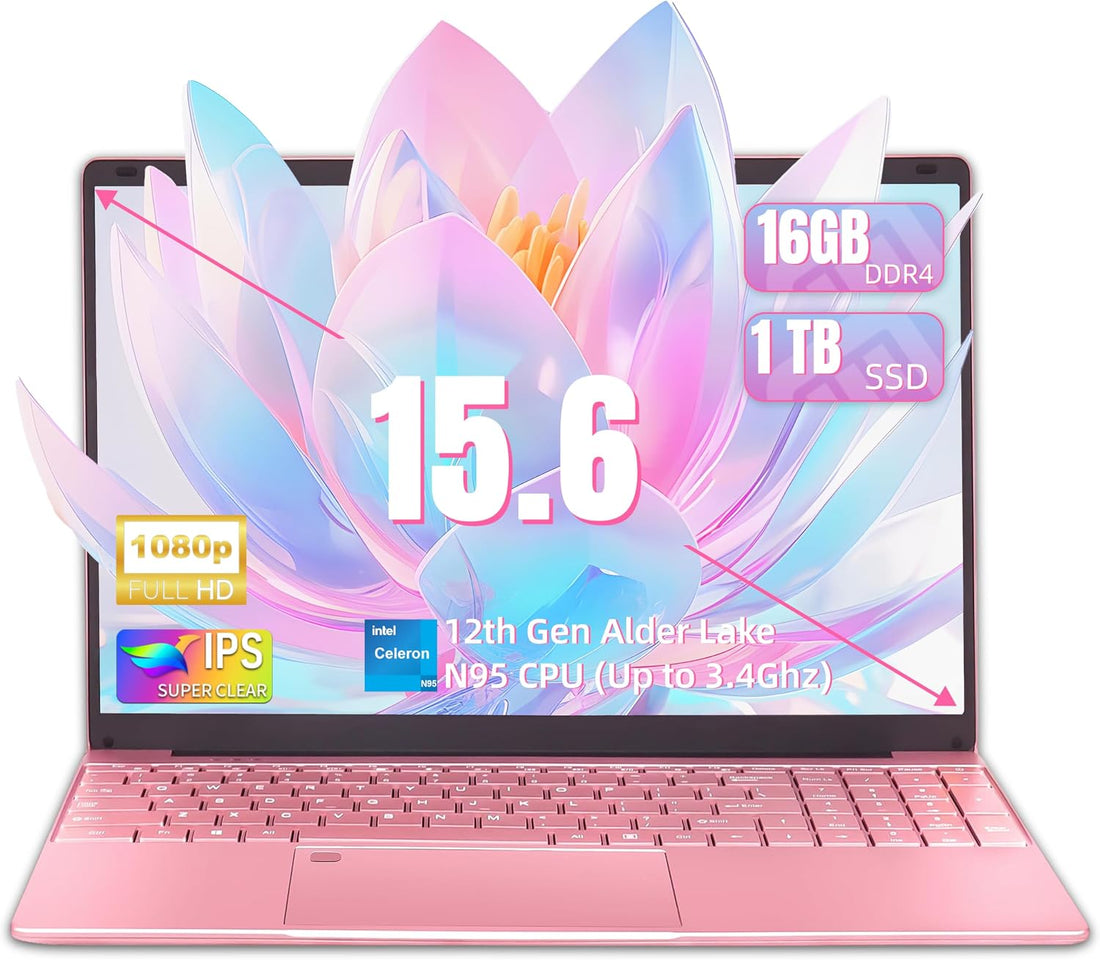 Win 11 Pro 15.6" Large Screen Laptop Computer, 16GB DDR4 RAM, 1TB Nvme SSD, 12Th Gen Alder Lake N95(Up to 3.4Ghz) Quad-Core CPU, Portable Notebook Pc/Backlit KB (1TB)