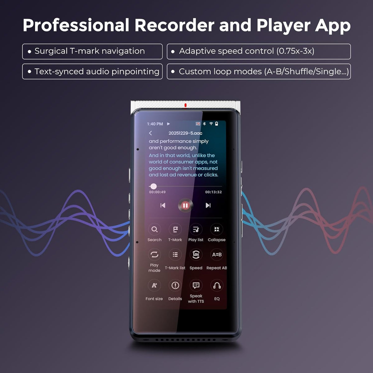 PR1 AI Voice Recorder, Transcription &amp; Translation with AI, 3.99 Inch 64GB Smart Summarize, Offline AI Processing Note Taker for Meeting &amp; Lectures, Translation for Business Travel, Silver