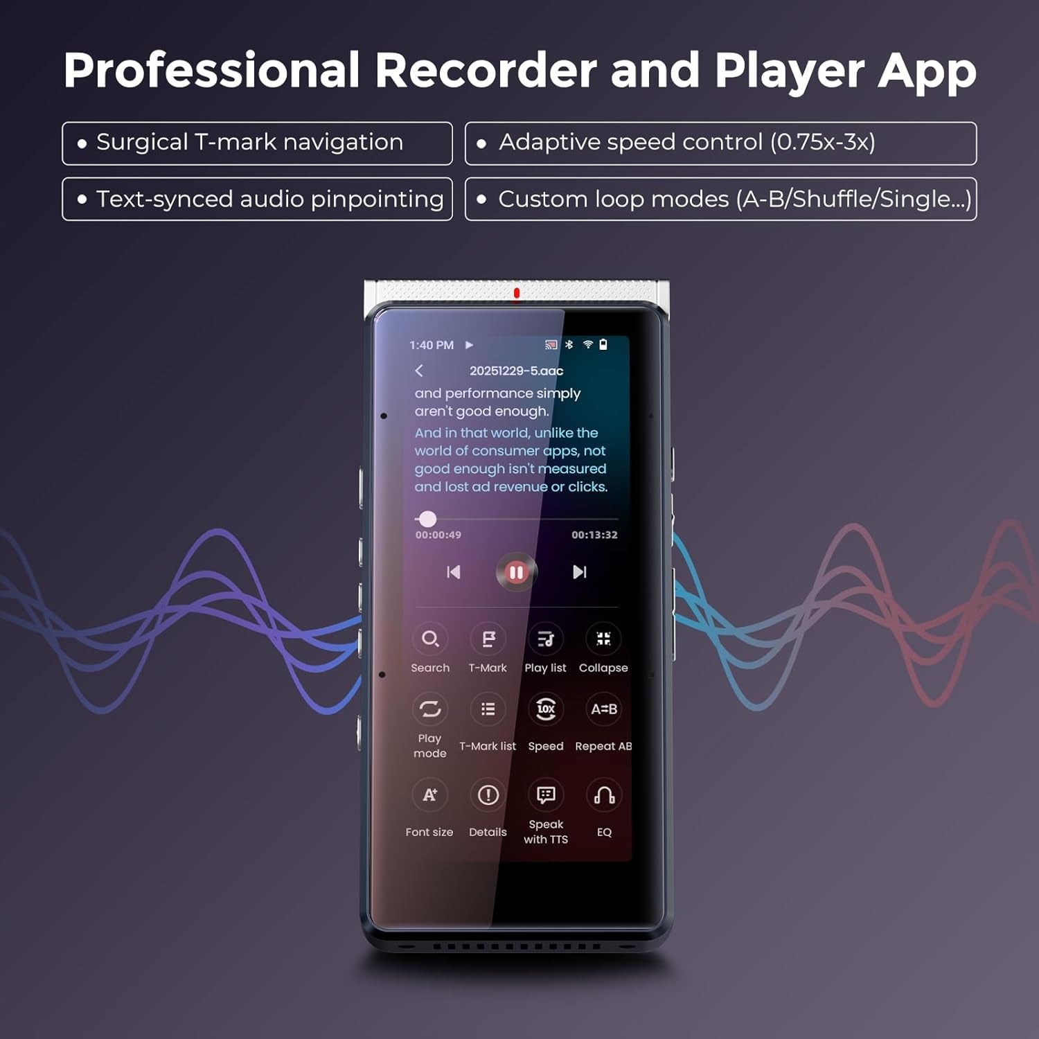 PR1 AI Voice Recorder, Transcription & Translation with AI, 3.99 Inch 64GB Smart Summarize, Offline AI Processing Note Taker for Meeting & Lectures, Translation for Business Travel, Silver