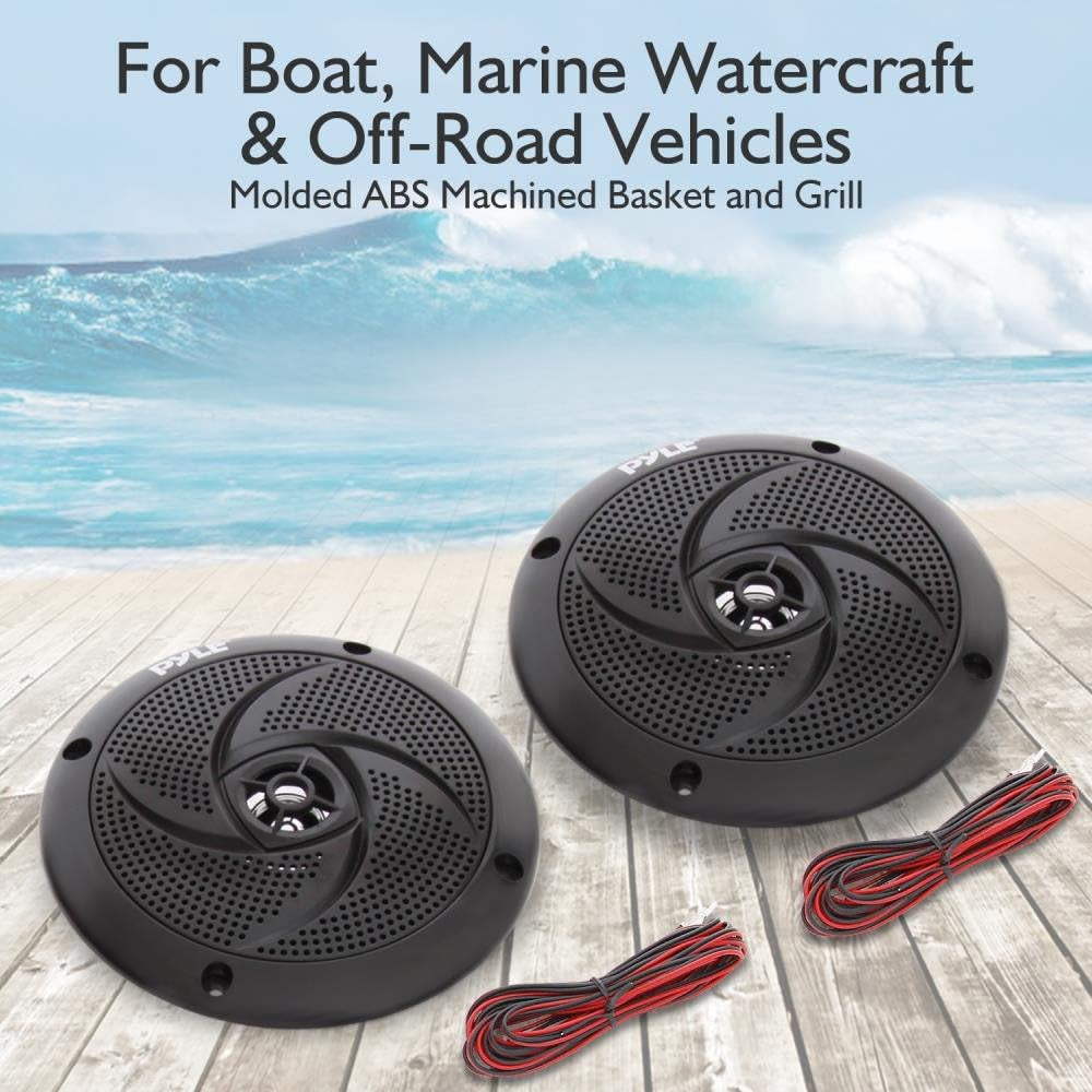Marine Speakers 6.5 Inch - 2 Way Waterproof and Weather Resistant Outdoor Audio Stereo Sound System with 240 Watt Power and Low Profile Slim Style - 1 Pair (Black)