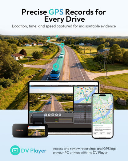 4K+2K Dual Channel Front and Rear Dash Cam with 64GB Card, STARVIS IMX415, Dash Car Camera with Voice Control &amp; 24/7 Parking Mode | Night Vision, Wifi GPS for Uber/Taxi/Car Safety
