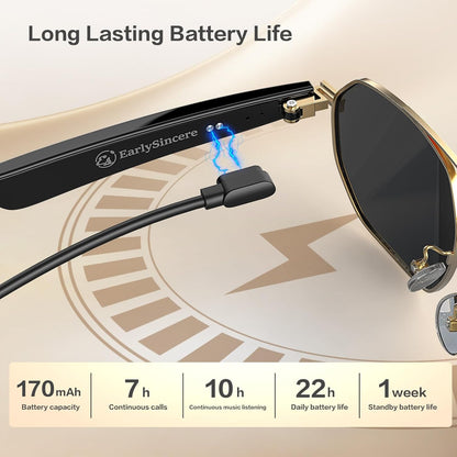 2026  Smart Glasses, Ai Real-Time Translation with 164 Languages, Classic Pilot Sunglasses, Equipped with Voice Assistant/Ai Call, Ip65 Waterproof,Smart Sunglasses for Men &amp; Women