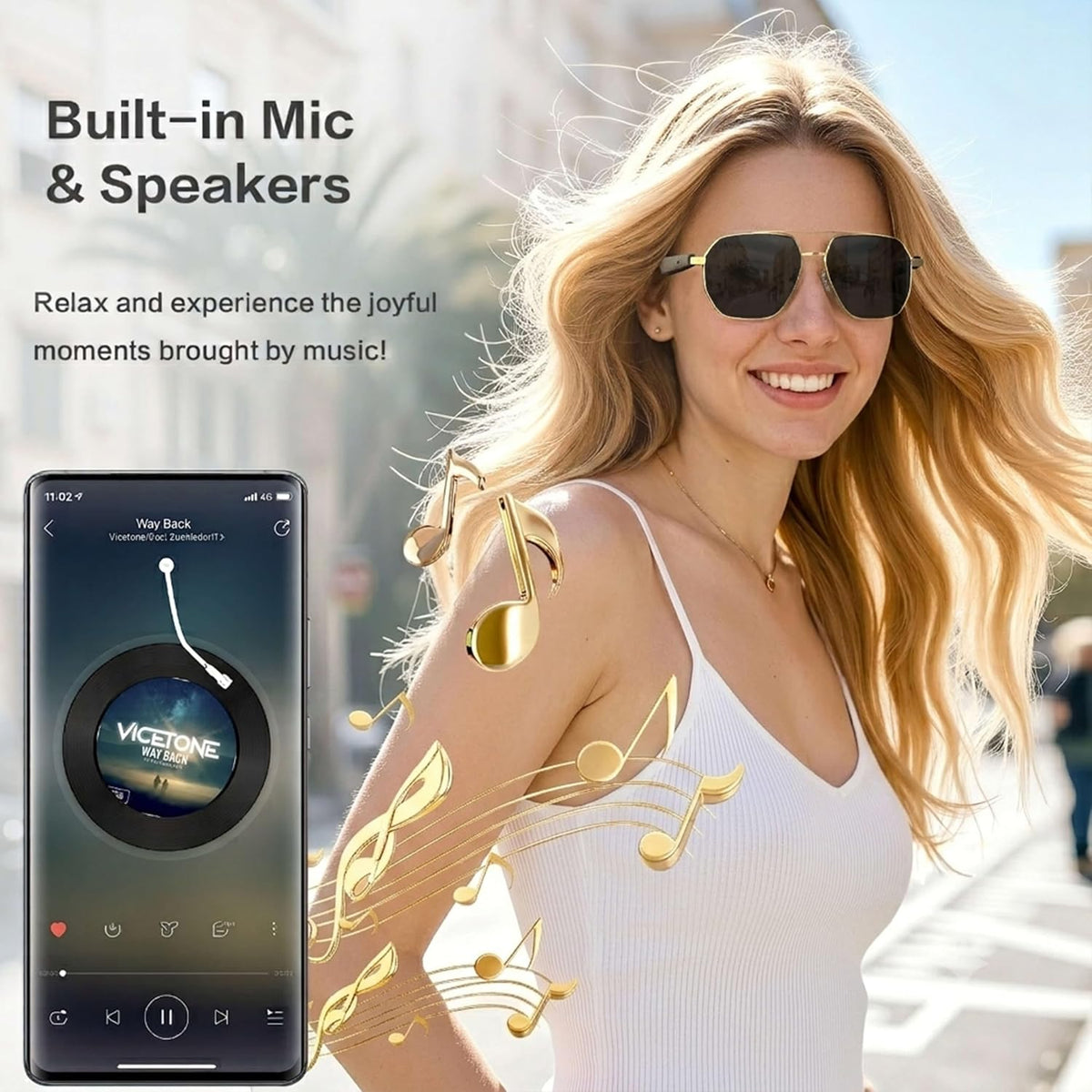 2026  Smart Glasses, Ai Real-Time Translation with 164 Languages, Classic Pilot Sunglasses, Equipped with Voice Assistant/Ai Call, Ip65 Waterproof,Smart Sunglasses for Men &amp; Women
