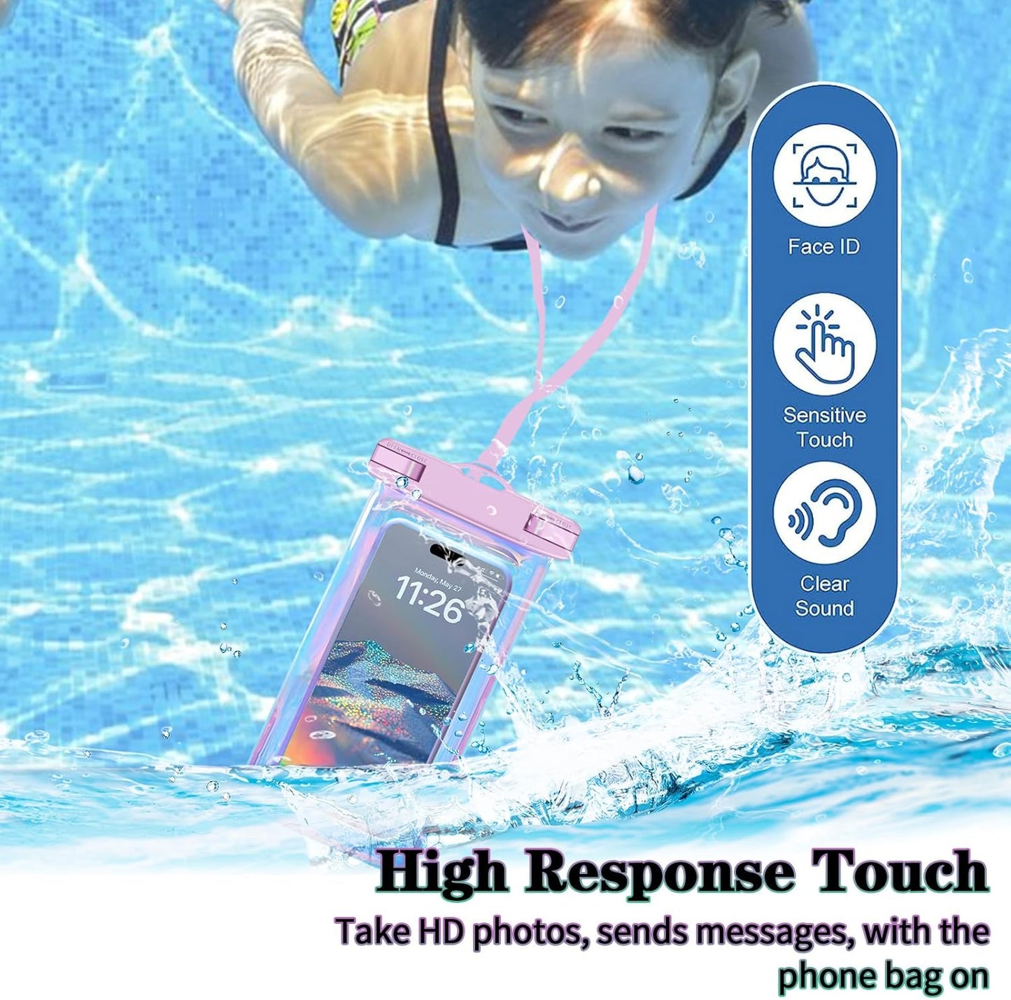 2 Pack Iridescence Waterproof Phone Pouch, Cell Phone Waterproof Case Dry Bag,Protection Level: Ip68,Beach Cruise for Iphone,Samsung,And More,Lanyard Included,(Fits up to 8.3"),Iridescence