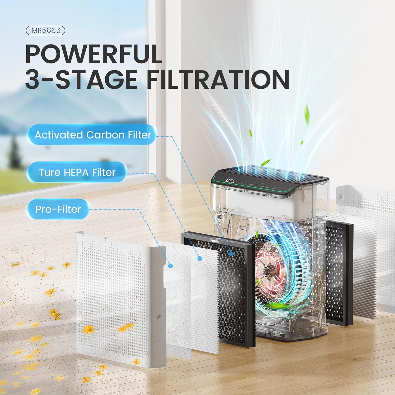 Air Purifiers for Large Room Home up to 1690Ft² with Air Quality Monitor and Smart Control, HEPA Air Purifier Filter Removes Pet Hairs, Smoke, Dust, Ivory
