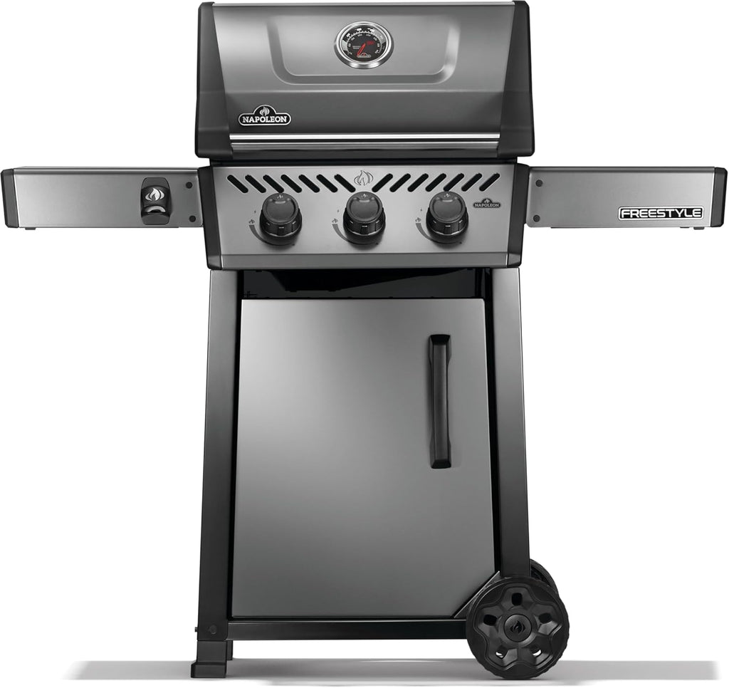 Freestyle 365 Propane Gas BBQ Grill - F365DPGT - Barbecue Gas Cart, with 3 Burners, Folding Side Shelves, Instant Failsafe Ignition, Porcelain Coated Cast Iron Cooking Grids