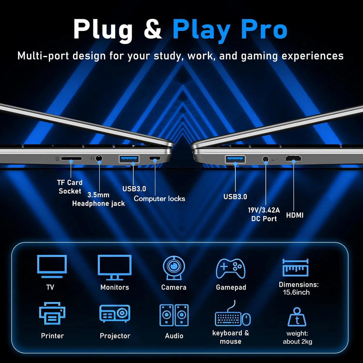 ACEKAMAS 15.6" Gaming Laptop  Core I9 10980HK IPS 1920*1080 Notebook Gamer 16GB RAM 1TB SSD Windows 11 Pro Office Laptop PC