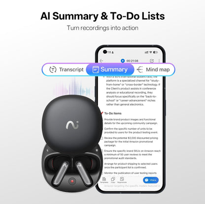 Recdot AI Voice Recorder Earbuds, AI Note Taker for Meetings &amp; Calls | Real-Time Transcription &amp; Translation across 78 Languages, 48 Db Hybrid ANC, AI Powered Summaries with Advanced LLM Models