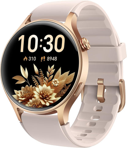 Smart Watch for Women, AMOLED Ultra-Clear Screen Activity Trackers with Heart Rate/Sleep/Spo2 Monitor, Waterproof Fitness Smartwatch for Iphone/Samsung/Android（Pink Gold）
