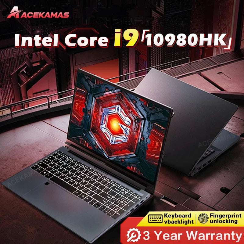 ACEKAMAS 15.6" Gaming Laptop  Core I9 10980HK IPS 1920*1080 Notebook Gamer 16GB RAM 1TB SSD Windows 11 Pro Office Laptop PC