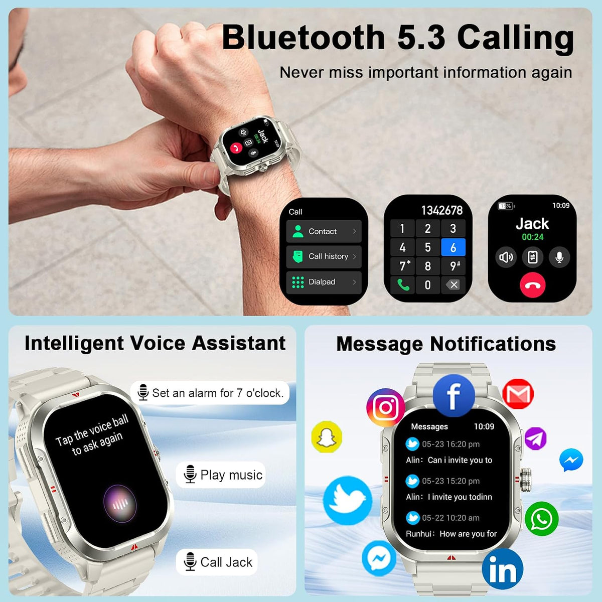 Smart Watch for Men Women, 2.06"HD Touch Screen Fitness Tracker with Precision GPS, Bluetooth Calling, Heart Rate Sleep Monitor, 100+ Sport Modes, IP68 Waterproof Smartwatch for Android Ios, Off-White
