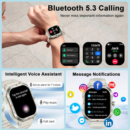 Smart Watch for Men Women, 2.06"HD Touch Screen Fitness Tracker with Precision GPS, Bluetooth Calling, Heart Rate Sleep Monitor, 100+ Sport Modes, IP68 Waterproof Smartwatch for Android Ios, Off-White