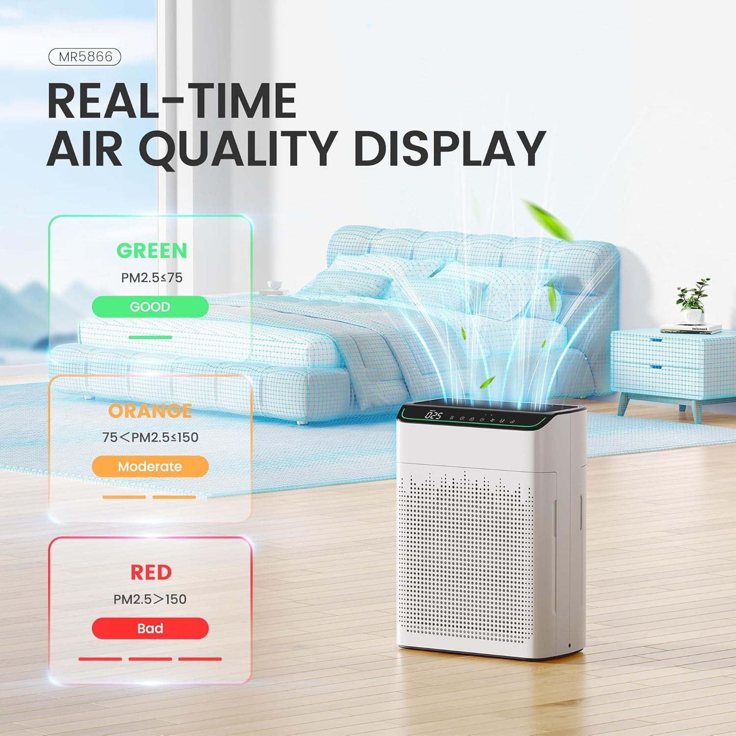 Air Purifiers for Large Room Home up to 1690Ft² with Air Quality Monitor and Smart Control, HEPA Air Purifier Filter Removes Pet Hairs, Smoke, Dust, Ivory