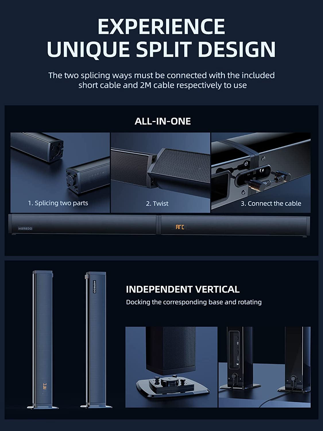 180W Sound Bar  2 in 1 Detachable Soundbar for TV 2.1CH Soundbar with Subwoofer 5 EQ Modes Treble &amp; Bass Adjust (ARC Cable) Optical/Bt 5.4/AUX, 12L Deep Bass for Home Theater-32 Inch
